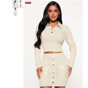 She's Cute Sweater Skirt Set - Taupe